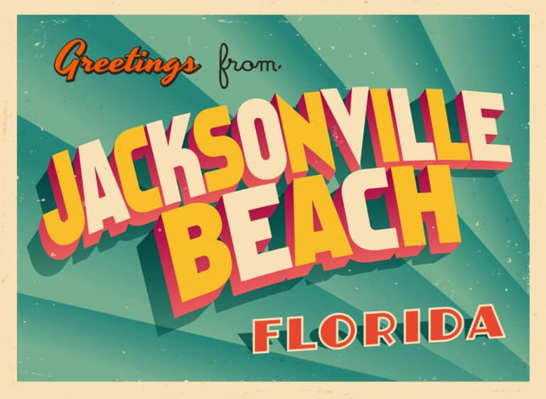 Vintage postcard graphic reading Greetings from Jacksonville Beach Florida